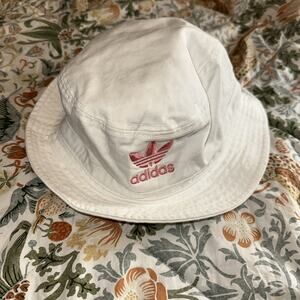 Adidas Trefoil Logo White Bucket Hat Mens Medium Size Fitted Cotton